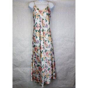 Silk & Satin Maxi Gown Women's L Lace Trim Nightgown Slip Dress Floral Coquette